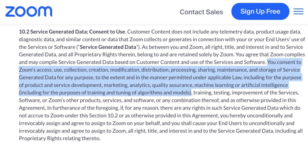 How Zoom’s terms of service and practices apply to AI features